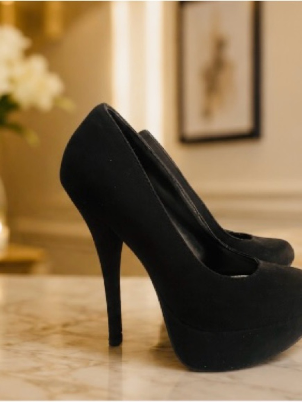 Brash Black Suede Platform Stiletto Pumps